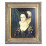 Twentieth-century European School, portrait of a Renaissance lady. Oil on canvas. Framed.