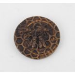 Maureen O'Kane. 'Round Dance (Honey Bee)'. Cast bronze, micro mosaic and gilt inlay. Diameter 8.5cm.