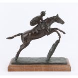 Jane Barnes, sculpture race horse jumping a hurdle with jockey, signed and dated 1990, numbered 1/9,