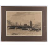 Pietro Annigoni (1910-1988), view of Houses of Parliament from the Thames. Watercolour.