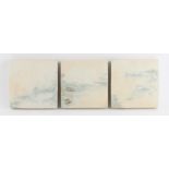 Jo Tricklebank (British). 'Untitle III', an abstract over three square tiles. Ceramic silip cast