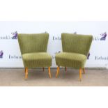 Pair of 1950s green upholstered side chairs, with ash tapering legs (2)