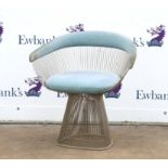 Knoll Platner side chair, with blue suede padded back and seat, post 1990s