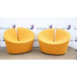 Pair of 1970s style Italian design orange upholstered tub chairs, with split backs, 77 cm high