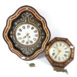 French 19th century mother of pearl inlaid wall clock, the shaped frame enclosing a white glass