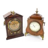 Early 20th century inlaid mahogany timepiece clock, retailed by Walker & Hall, with brass finial