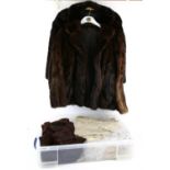3 Short brown furs and a long cream fur coat marked Hong Kong Fur Co