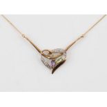 AMENDED DESCRIPTION - Heart pendant set with small diamonds and an amethyst and peridot stone,