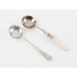 19th Century Scottish silver sifter ladle Glasgow 1882 and another sifter ladle with mother of