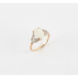 9ct gold opal ring with diamond set shoulders 2.74 grams
