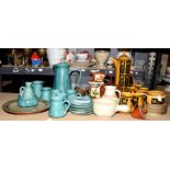 Crown Devon Fieldings Aztec design coffee set, Lamorna coffee set, Torquay ware, and other