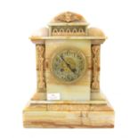 Late Victorian yellow marble mantel clock, with applied gilt metal mounts and dial,