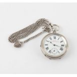 19th century lever expressly examined silver pocket watch, Birmingham 1893 and a silver chain with