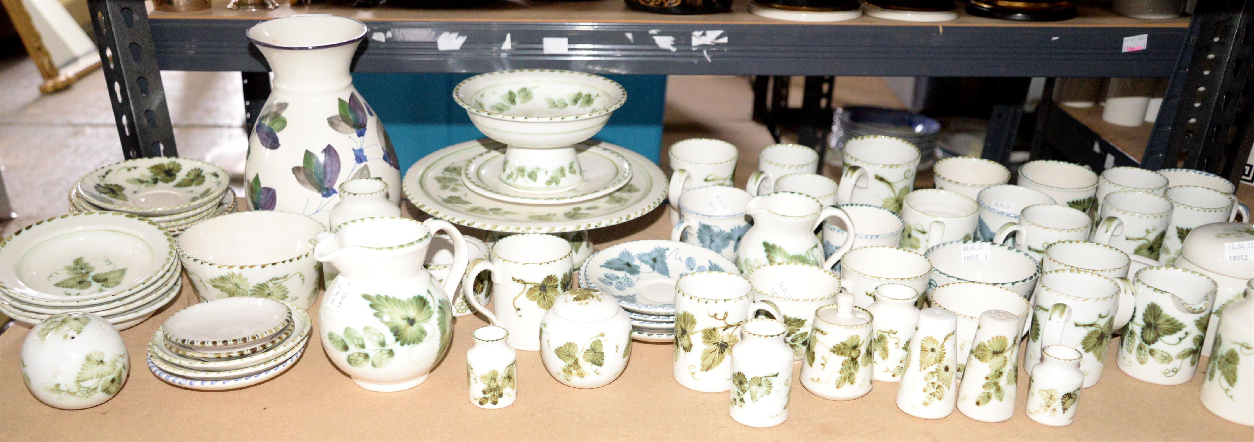 Large collection of Rye Pottery Kent and Sussex Hops design tablewares, in green and blue,