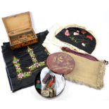 Tortoiseshell sewing box, fabrics and accessories