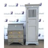 Grey painted oak fall front bureau over three graduated drawers W76 x D41 x H98 together with a