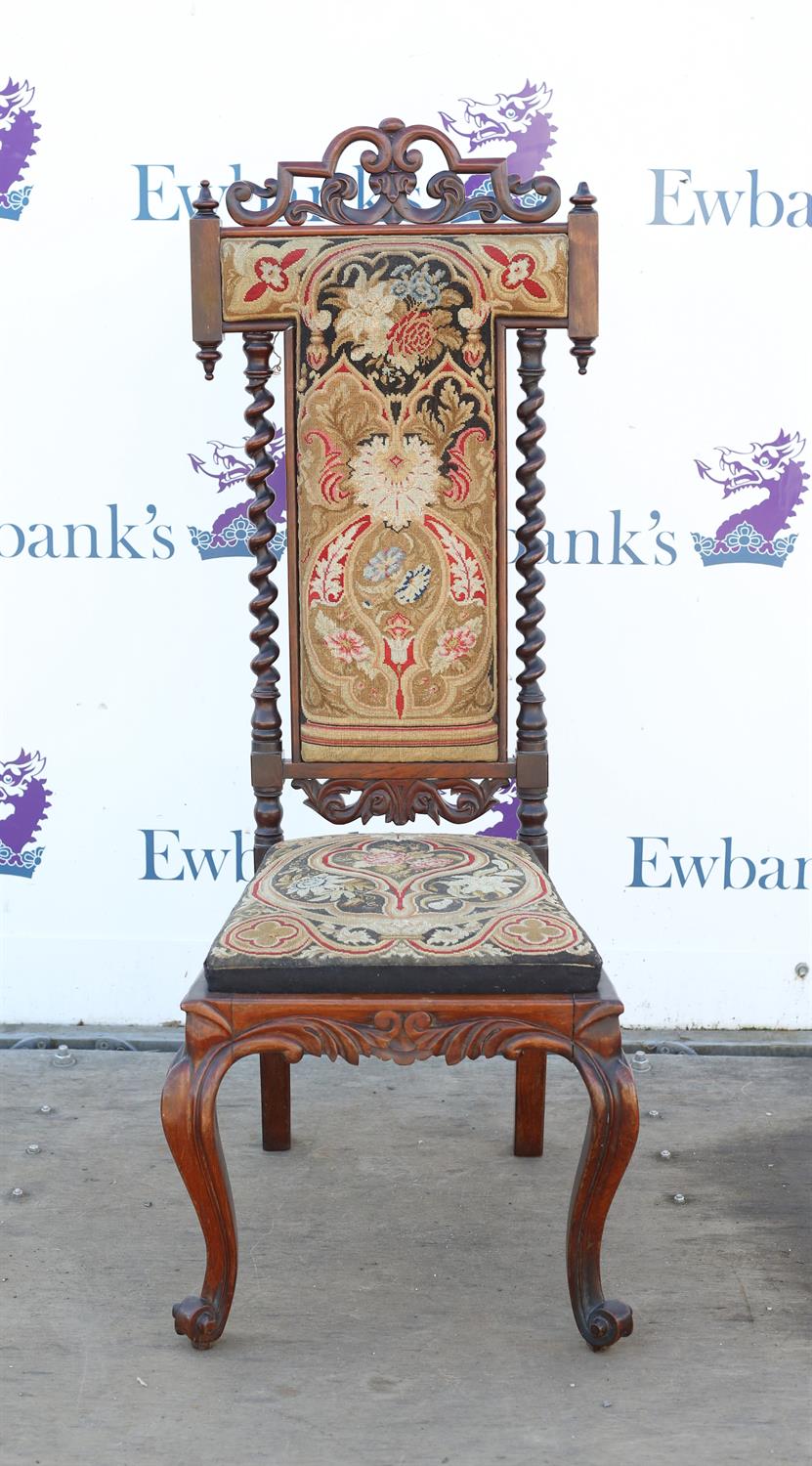 19th century rosewood prie dieu chair, with carved decoration and tapestry seat and back, - Image 2 of 3