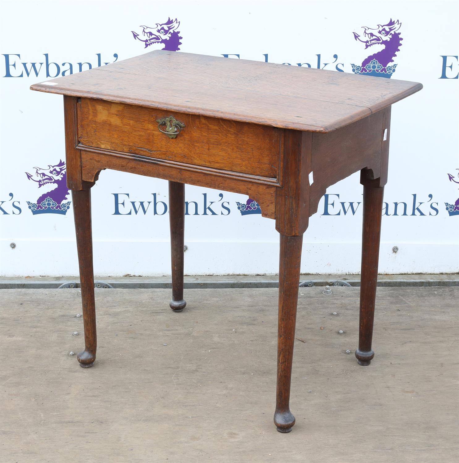 George III and later oak side table, with frieze drawer over turned legs with pad feet,