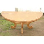 Contemporary oak demi-lune table, H73 W153 D77 cm