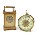 French brass Carriage clock and brass drum cased clock