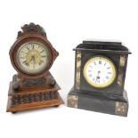Early 20th century mahogany cased mantle clock, the two train Lenzkirch movement striking on a gong,