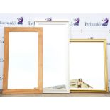 Oak framed wall mirror, 140 x 81 cm, gilt framed wall mirror, 114 x 89 cm, and silvered frame wall