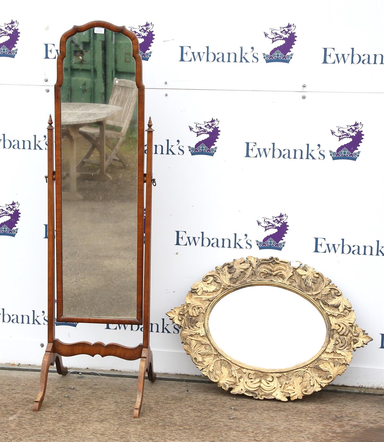 Mahogany framed cheval mirror and a gilt wood finish vintage Bevel edge wall mirror