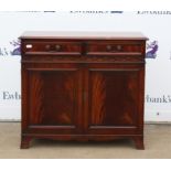 George III style crossbanded mahogany side cabinet, by Charles Barr, with two frieze drawers,