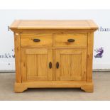 Modern solid oak cupboard with two top drawers over cupboards, 82cm height, 100cm width,