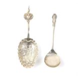 Continental silver wine or caddy spoon and a English silver caddy spoon