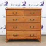 Late Victorian pitch pine chest of drawers, with two short and three long drawers, H100 W104 D49 cm