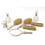 Silver backed dressing table items to include pair of hair brushes, pair of clothes brushes,