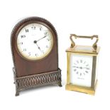 Mappin & Webb brass carriage clock with lever movement, the white enamelled dial with Roman
