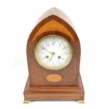 Late 19th / early 20th century French rosewood eight day lancet clock with satinwood and boxwood