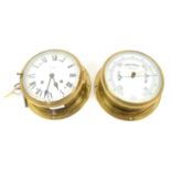 Brass cased bulkhead clock and barometer