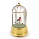 German singing bird automaton in brass cage H26cm