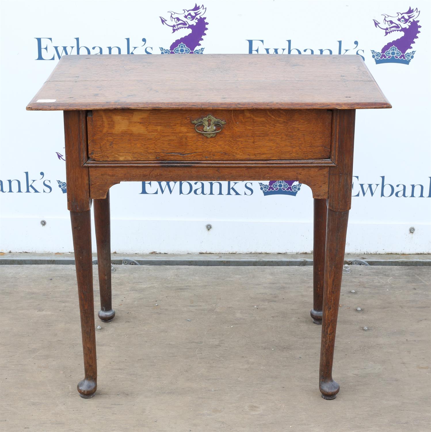 George III and later oak side table, with frieze drawer over turned legs with pad feet, - Image 2 of 2