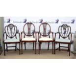 Pair of Hepplewhite style carver chairs, the heart shape backs with Prince of Wales feathers,