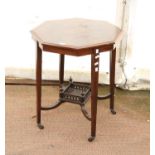 Early 20th century octagonal rosewood occasional table, with inlaid decoration, under tier and