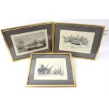 Nineteenth-century English School, three etchings depicting harbourside London views,