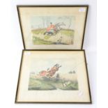 Prints, to include: two framed and glazed fox hunting scenes, two framed and glazed maps,