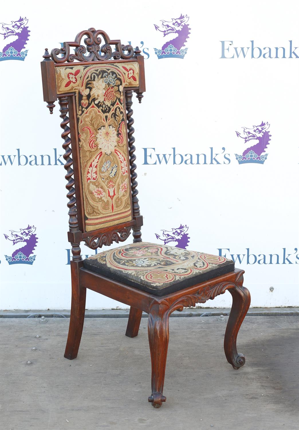 19th century rosewood prie dieu chair, with carved decoration and tapestry seat and back, - Image 3 of 3