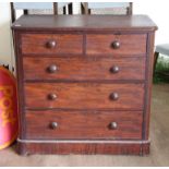 Victorian mahogany chest of drawers with two short and three long drawers on a plinth base,