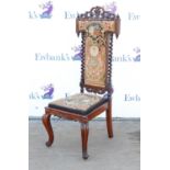 19th century rosewood prie dieu chair, with carved decoration and tapestry seat and back,