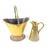 Victorian brass coal bucket and a jug,