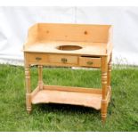 Victorian pine wash stand with under tier and another similar (smaller), towel rail and pine plant