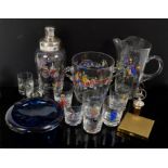 Mercedes Cocktail set with shaker, ice pail, water jug, and six glasses, all printed with Mercedes