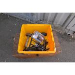 Assortment of tools, mallet, club hammers, drill bits, Allen keys and car body brush.