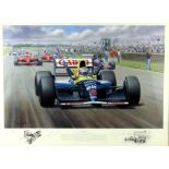 Tony Smith, coloured reproduction signed print, Victory, British Grand Prix Silverstone,