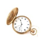 Full hunter pocket watch, white enamel dial with Roman numerals and subsidiary seconds dial,